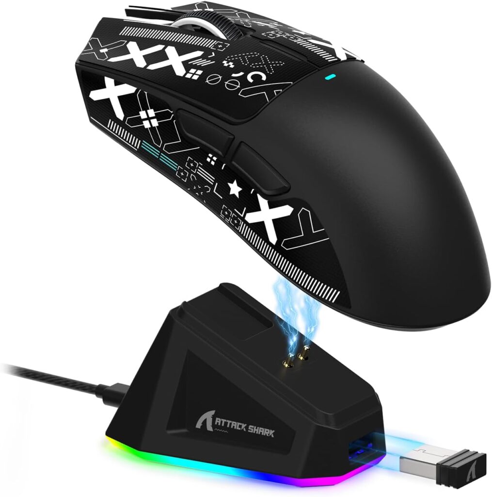 ATTACK SHARK X11 Lightweight Wireless Gaming Mouse with RGB Charging Dock,Tri-Mode-2.4G/USB-C Wired/BT,22K DPI,PAW3311 Optical Sensor,HUYU Switch, 5 programmable Buttons for PC/Mac(Black&Sticker)