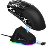 ATTACK SHARK X11 Lightweight Wireless Gaming Mouse with RGB Charging Dock,Tri-Mode-2.4G/USB-C Wired/BT,22K DPI,PAW3311 Optical Sensor,HUYU Switch, 5 programmable Buttons for PC/Mac(Black&Sticker)