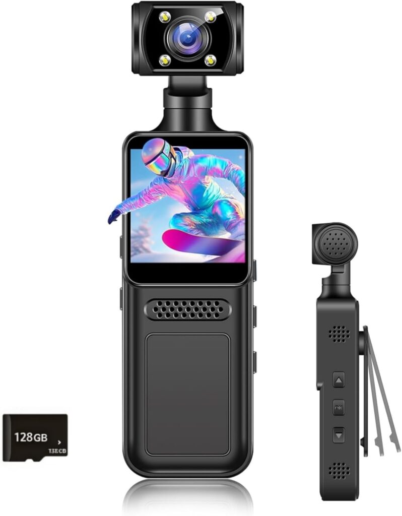 128G 4K Body Clip Camera with Audio and Video Recording FHD Mini Handheld Body Worn Cam Portable Small Personal Camcorder Sport Action Outdoor Video Recorder(