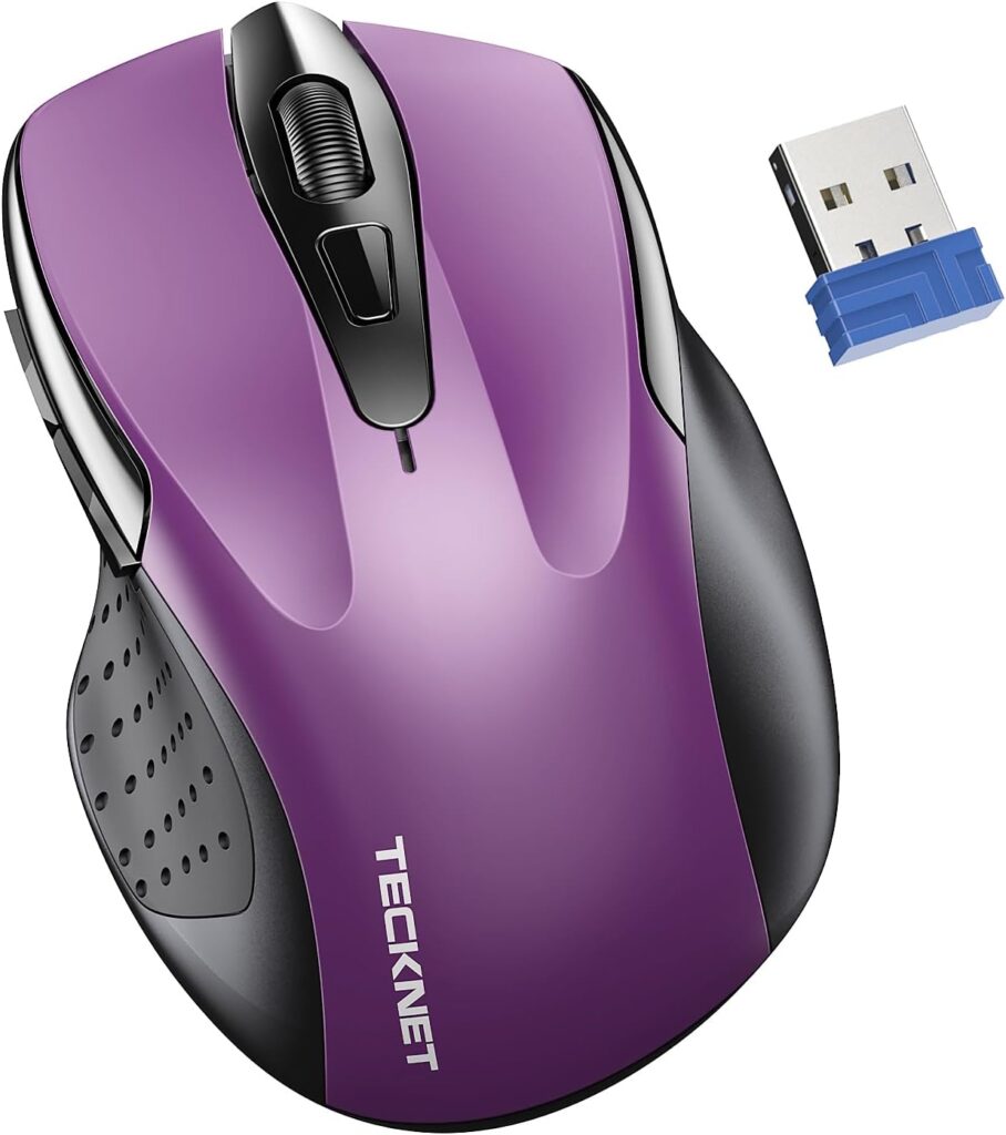 TECKNET Wireless Mouse for Laptop, Silent Mouse Quiet Click, Computer Mouse Wireless, 6 Adjustable 4000 DPI Computer Mice – Purple