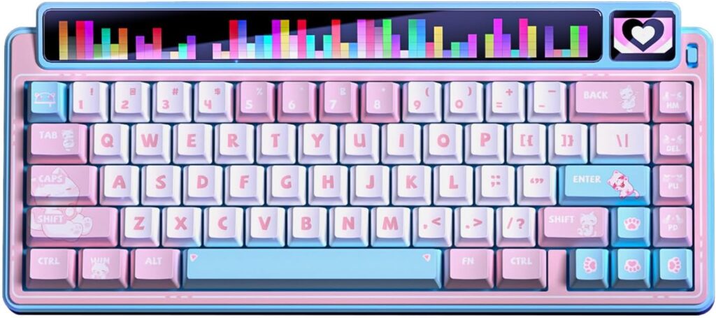 x Aula AMG65 Mechanical Gaming Keyboard w/Dual Screen, 65% Wireless Small Custom Keyboard RGB,Bluetooth/2.4G/Wired, Rapid Trigger, Hot Swappable for Windows Laptop PC Mac – Pink/Blue