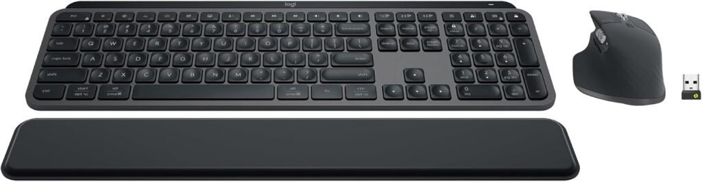 Logitech MX Keys S Combo – Performance Wireless Keyboard and Mouse with Palm Rest, Customizable Illumination, Fast Scrolling, Bluetooth, USB C, for Windows, Linux, Chrome, Mac
