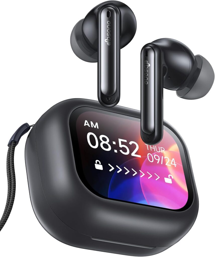 Wireless Bluetooth Earbuds: White Elephant Gifts Stocking Stuffers for Adults/Teens/Men, 13mm Drivers Hi-Fi Deep Bass, 30H Playtime, Touchscreen Control, Mic for Calls, IPX5 Water-Resistant, Black