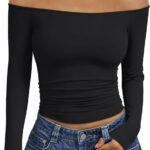 Trendy Queen Womens Long Sleeve Off The Shoulder Tops Going Out Cute Basic Y2K Fall Fashion 2025 Outfits Clothes