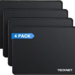 TECKNET 4 Pack Mouse Pad with Anti-fray Stitching, Waterproof Surface & Non-Slip Rubber Base with Stitched Edges Gaming Mouse Mat for Laptop, Compatible with Laser and Optical Mice – Black