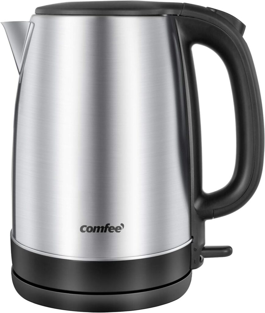COMFEE’ 1.7L Stainless Steel Electric Tea Kettle, BPA-Free Hot Water Kettle Electric with LED Light, Auto Shut-Off and Boil-Dry Protection, 1500W Fast Boil Electric Kettle