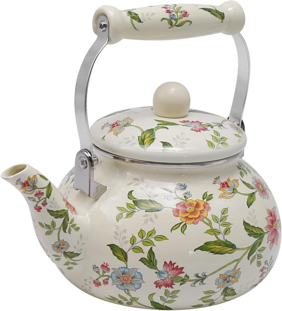 Anxingo Colorful Water Kettle, Porcelain Enamel Tea Kettle 2.5L, Retro Classic Design (Style 2)