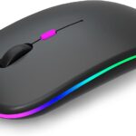 Wireless Bluetooth Mouse Rechargeable Laptop Mice with LED Use Portable(BT5.2 and USB 2.4G) Dual Mode Connection Silent Slim Computer Mouse for Laptop/iPad Tablet/Apple MacBook/PC (Black)