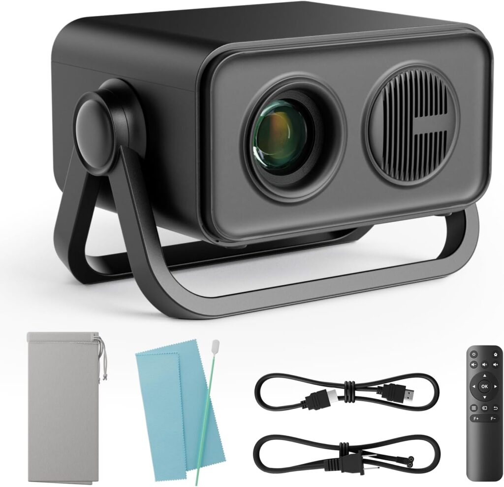 BKZ 2025 upgraded 360°Adjustable Dual Stand AI Auto Keystone Electric Focus Mini Portable Projector with Bluetooth 5.4, 1080P support Outdoor movie Projector compatible with HDMI/USB/Phone (Black)