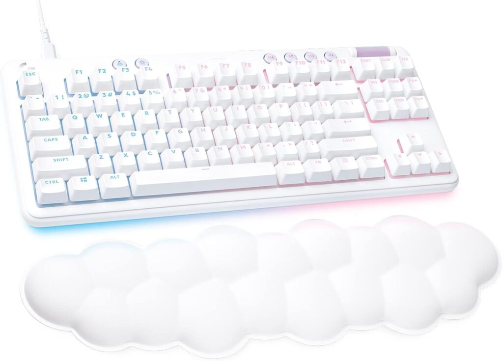 Logitech G713 Wired Mechanical Gaming Keyboard with LIGHTSYNC RGB Lighting, Tactile Switches (GX Brown), and Keyboard Palm Rest, PC and Mac Compatible – White Mist