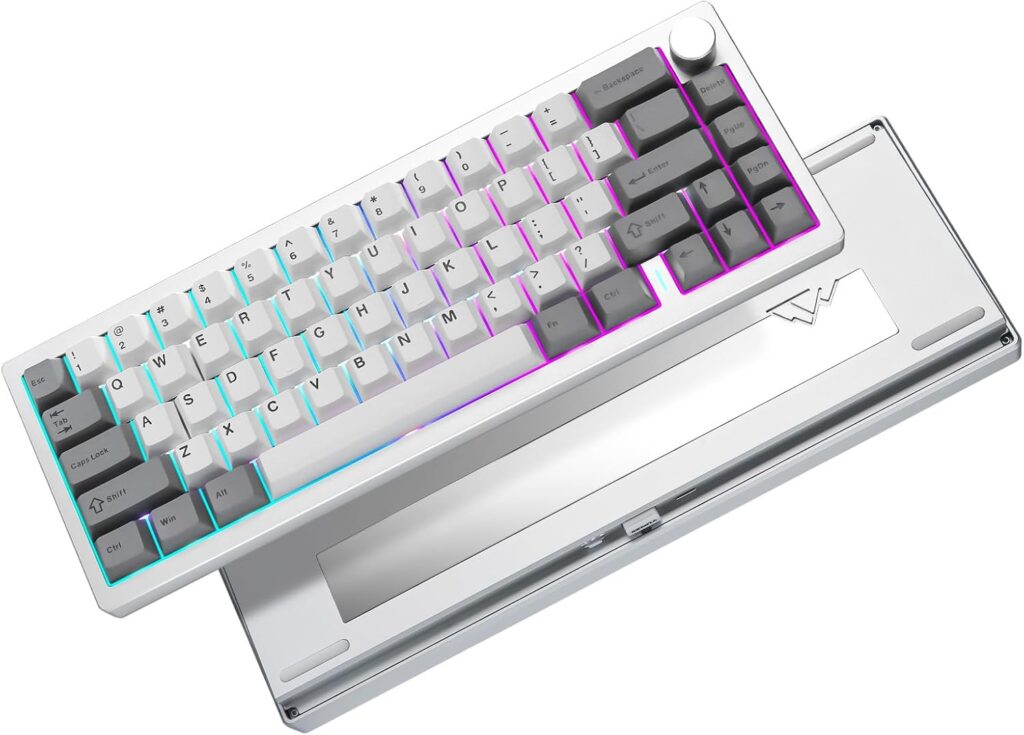 YUNZII AL68 Wireless Mechanical Keyboard,Full Aluminum CNC,60% Layout with Knob, QMK/VIA Software,Gasket Mounted,Hot Swappable,RGB Backlit,BT/2.4G/USB-C for Mac/Win (Silver, Milk V2)