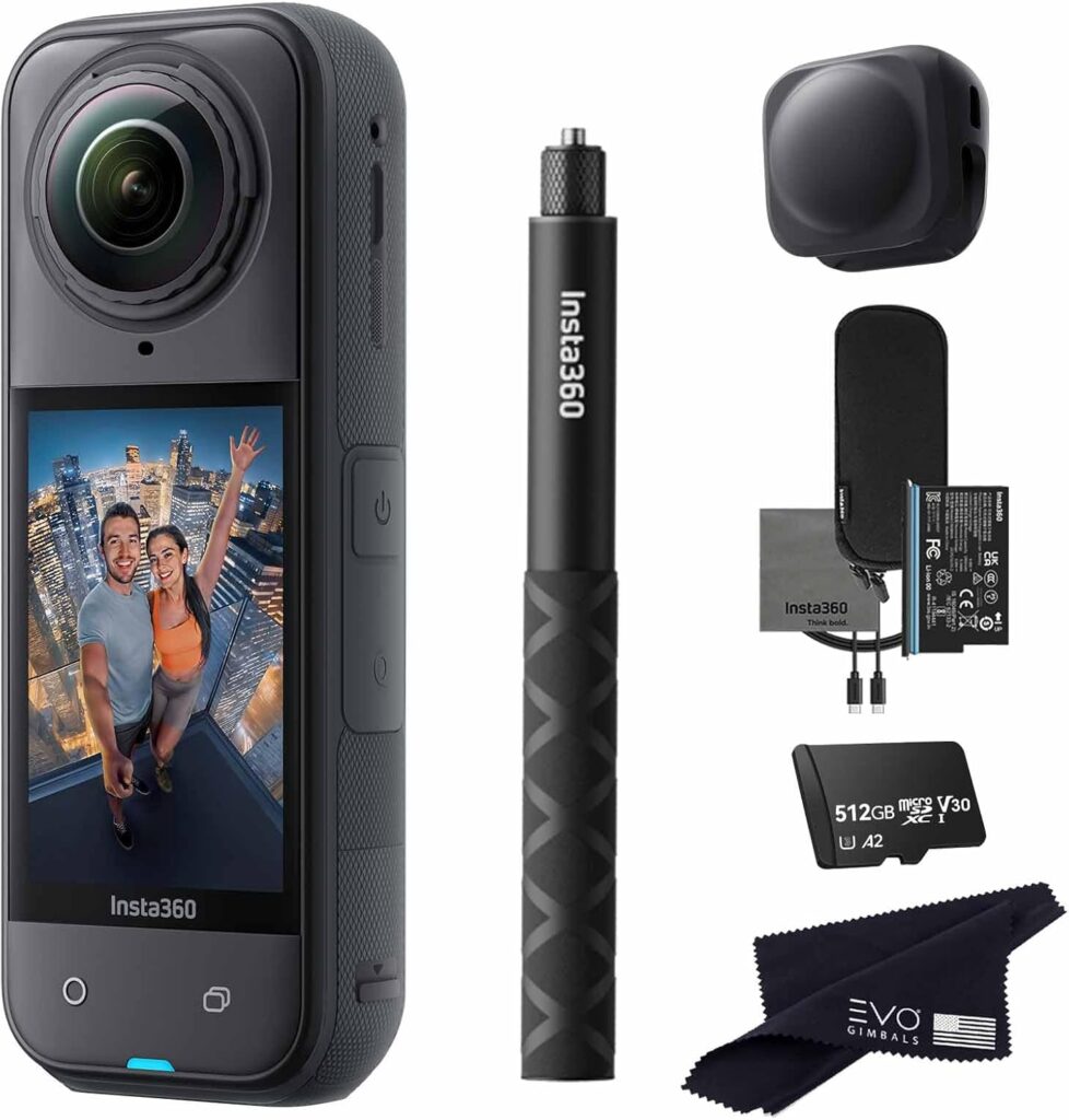 Insta360 X5 Basic Bundle-8K Waterproof 360 Action Camera with 1/1.28″ 48MP Sensors, 8K 360 HDR Video, 72MP 360 Photo, 4K Single-Lens |Bundle Includes Selfie Stick, Lens Cap (512GB)