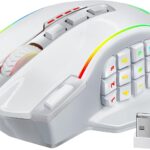 Redragon Wireless Gaming Mouse, MMO Gaming Mouse UP 16,000 DPI, 16 Macro Programmable Buttons, RGB Rechargeable Mouse with 12 Side Buttons, 70Hrs for PC Laptop MOBA FPS, White,M901P-WS