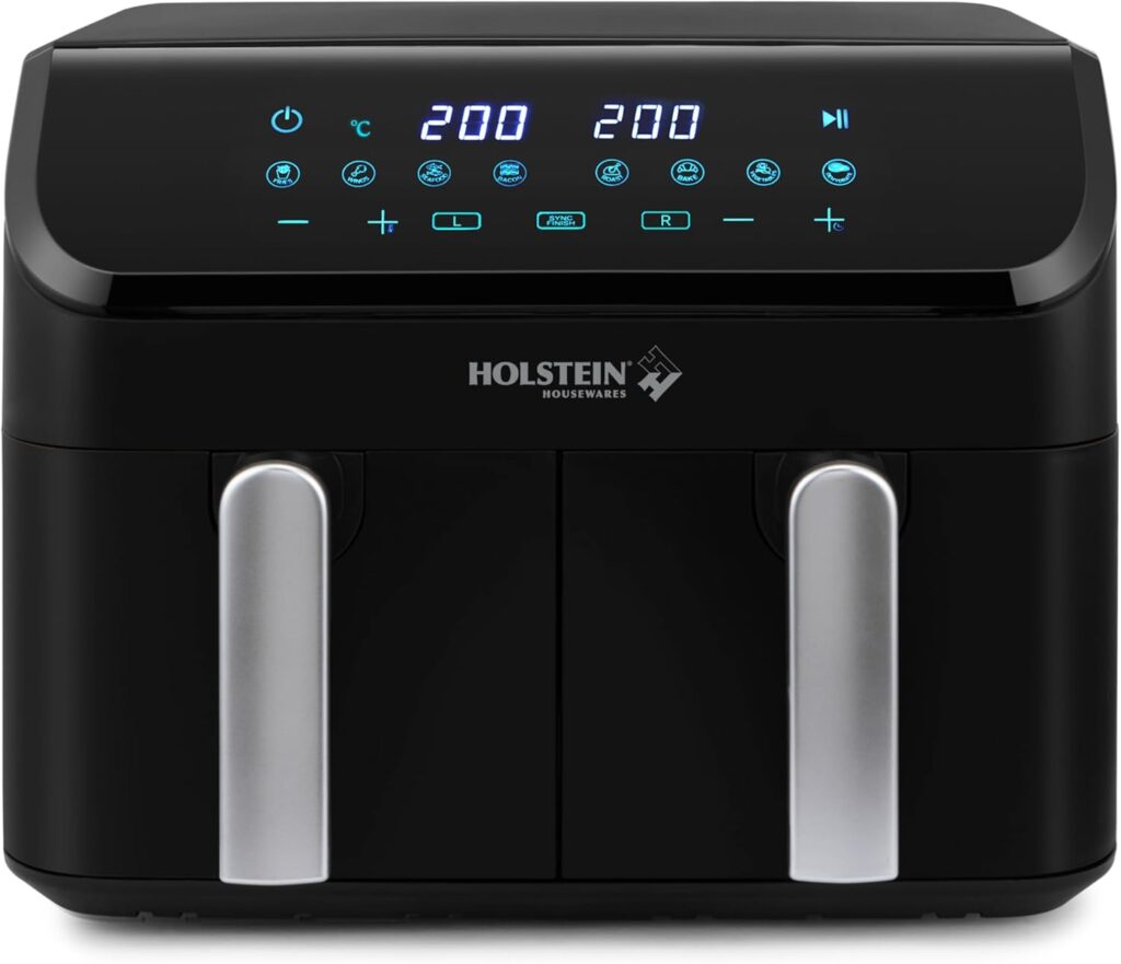 Holstein Housewares 9.5 QT Dual Basket Digital Air Fryer, Independent Controls – Non-Stick, Healthy Cooking with Less Oil, 8 Presets, Fry, Roast, Bake & Grill, LED Display & Dishwasher-Safe Parts