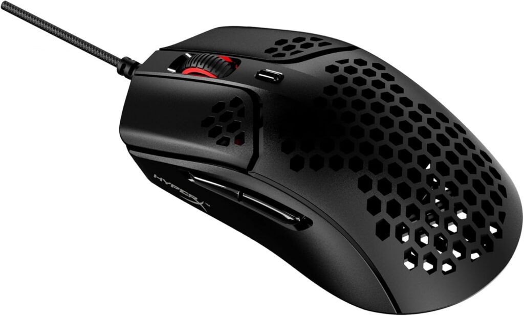 HyperX Pulsefire Haste – Gaming Mouse, Ultra-Lightweight, 59g, Honeycomb Shell, Hex Design, RGB, HyperFlex USB Cable, Up to 16000 DPI, 6 Programmable Buttons,Black
