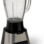 Amazon Basics 6-Cup (50 Fl. Oz) Countertop Blender, with 6 Pre-Programmed Functions, Pulse, Ice Crush, Stainless Steel Blades, Glass Jar, Up to 700W, Black & Silver