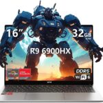 Gaming Laptop AMD Ryzen 9 6900HX (32GB RAM)(4.9Ghz,8C16T) Graphics AMD Radeon 680M (＞1050Ti) 16 Inch FHD Computer 512GB SSD WiFi 6 Bluetooth 5.2 DDR5 58Wh Battery