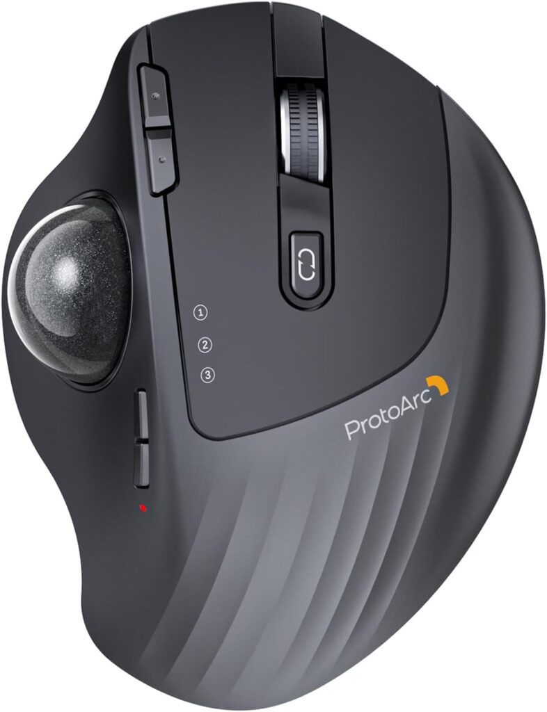 ProtoArc Wireless Trackball Mouse, EM01 NL Ergonomic Bluetooth Rollerball Thumb Rechargeable Computer Laptop Mouse, Adjustable Angle & 3 Device Connection for PC, Mac, Windows-Gray Ball