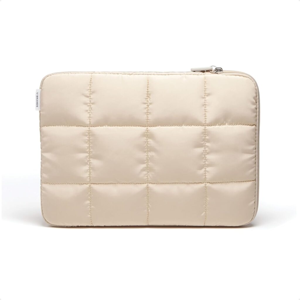 U Brands Nylon Puffer Zipping Medium Laptop Sleeve, 9.75″ x 13″, Computer Accessories, Laptop Bag for MacBook Pro, MacBook Air, Chromebook, HP Computer, Sand Beige