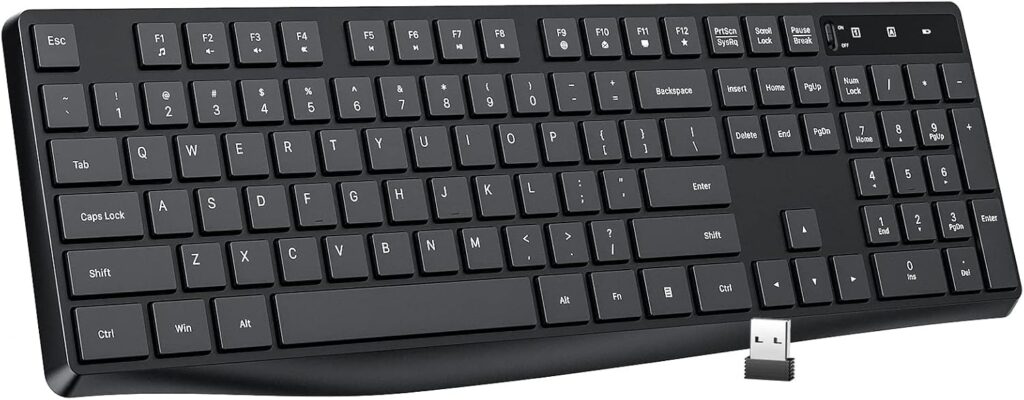 Lovaky MK98 Wireless Keyboard, 2.4G Ergonomic, Computer Keyboard, Enlarged Indicator Light, Full Size PC Keyboard with Numeric Keypad for Laptop, Desktop, Surface, Chromebook, Notebook, Black