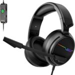 Jeecoo V20U USB Pro Gaming Headset for PC – 7.1 Surround Sound Headphones with Noise Cancelling Microphone- Memory Foam Ear Pads for Laptop Computers