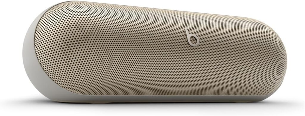 Beats Pill – Bluetooth Speaker and Portable Wireless Charger via USB-C – Up to 24 Hours Battery Life, IP67 Water Resistant, Apple & Android Compatible, Built-in Microphone – Campagne Gold (Renewed)