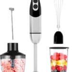 MegaWise Pro Titanium Reinforced 5-in-1 Immersion Hand Blender, Powerful 400W with 80% Sharper Blades, 12-Speed Corded Blender, Including 500ml Chopper, 600ml Beaker, Whisk and Milk Frother (Black)