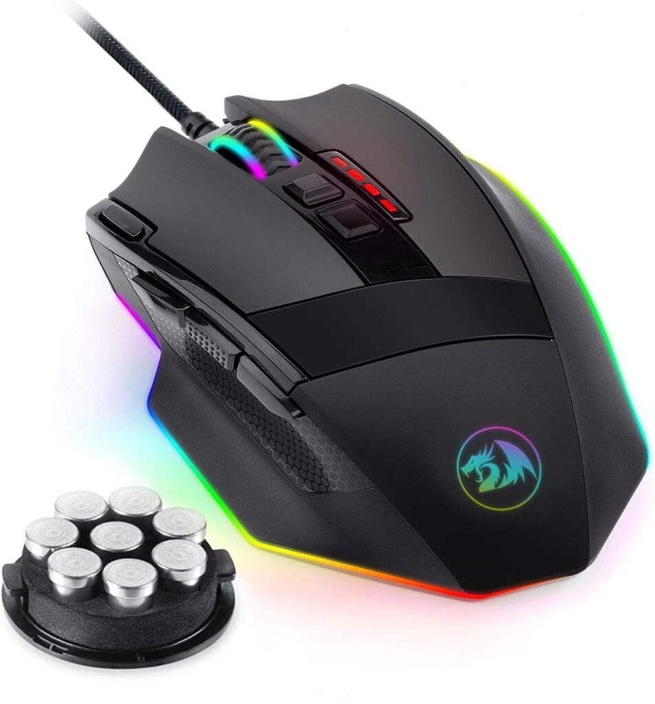 Redragon M801 Gaming Mouse, RGB PC Gaming Mouse MMO with 9 Programmable Buttons Macro Recording, 16000 DPI, Fire Button for Gaming Windows Computer – Wired, Black