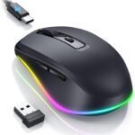 PEIOUS Wireless Mouse Jiggler – LED Wireless Mice with Build-in Jiggler Mover, Rechargeable Moving Mouse for Computer with Undetectable Random Movement Keeps PC Laptop Awake – Black