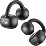 TOZO OpenEarRing True Open Ear Headphones, Lightweight Comfort Open Ear Clip Wireless Earbuds, 40H Play Bluetooth 5.4 Headphones with Smart Digital Display Design Fit Sports Running, Workout Black