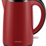 Secura Original Stainless Steel Double Wall Electric Water Kettle 1.8 Quart with Auto Shut-Off & Boil-Dry Protection, Red SWK-1701DR/HB-3227B