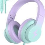 Kids Headphones, Wired Headphones for Kids Over Ear with Microphone, 85/94dB Volume Limiter Headphone for Girls Boys, Foldable Headphone for Learning & Entertainment,Gradient Purple