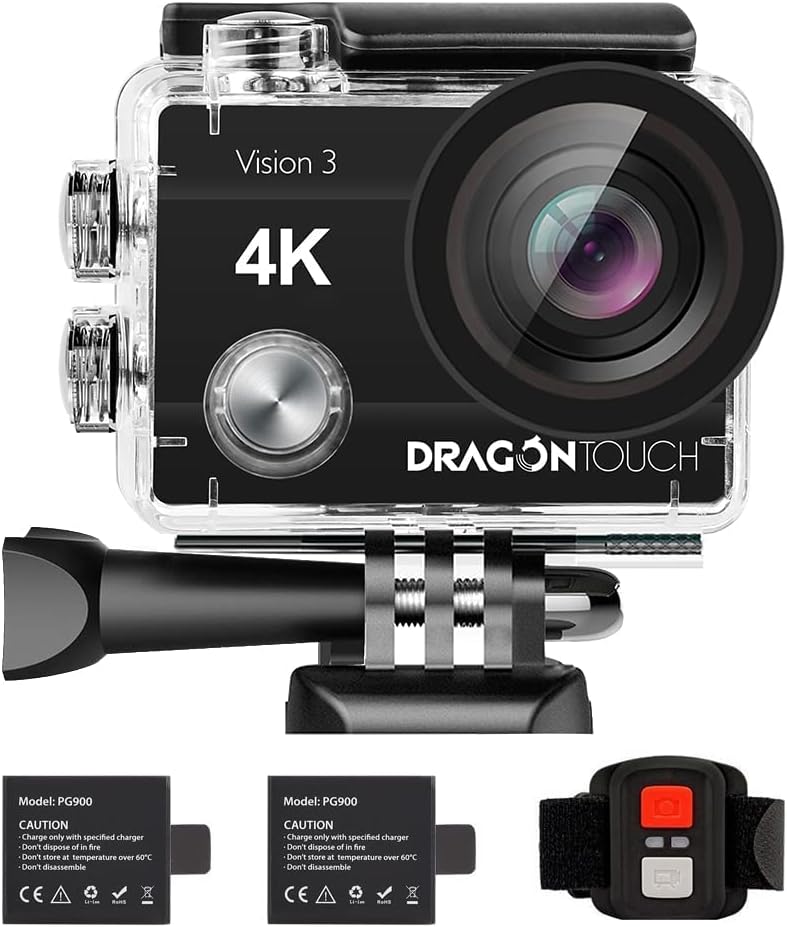 Dragon Touch Action Camera Vision 3 4K 20MP Underwater Waterproof Camera with Remote 170° Wide Angle WiFi Sports Cam with Mounting Accessories Kit