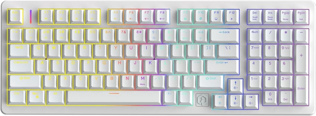 FE98Pro Wireless RGB Hot Swappable Mechanical Keyboard, Three-Layer Dampening 98 Keys Gaming Keyboard, Customizable Backlit, USB-C/2.4GHz/Bluetooth- White/Red