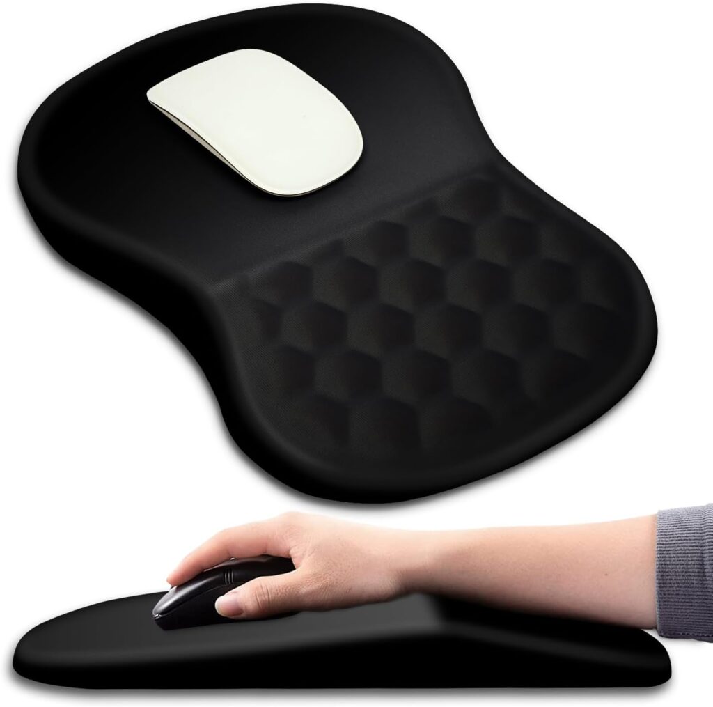 Hokafenle Ergonomic Mouse Pad Wrist Support with Massage Design, Wrist Rest Pain Relief Mousepad with Memory Foam&Non-Slip PU Base, Mouse Pads for Wireless Mouse & Desk (12×8 inch,Black)