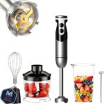 MegaWise Blender Handheld 12-Speed Stainless Steel Electric Hand Blender, 5 in 1 Immersion Handheld Blender,Titanium Blades Hand Blender, Milk Frother Wand,with 600ml Whisk Beaker and Chopper (black)