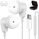 USB C Headphones for iPad Pro iPhone Air 17 16 15 Pro Max HiFi Stereo USB-C Wired Earbuds Microphone Volume Control Type C Earphone for Samsung S24 S23 Ultra S22 S21 Note20 Pixel 9 8 7 6 6a 5 OnePlus9