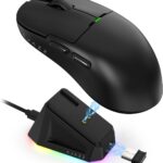 Ajazz AJ159 Dual Mode 2.4G/USB-C 56g Lightweight Gaming/Office Mouse with PAW3395 Sensor, 5 Programmable Buttons Up to 26KDPI with Magnetic Charging Dock for PC/Laptop/Win/Mac (Black)