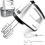 SHARDOR Hand Mixer Electric, 6 Speed & Turbo Mixer Electric Handheld, Snap-On Storage Case,5 Stainless Steel Accessories for Whipping, Mixing Cookies, Brownie, Cakes, Dough Batters, White
