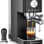 Maestri House Espresso Machine, 20 Bar ULKA Pump, Compact Espresso Maker Built-in Flow Meter Steam Milk Frother, Stainless Steel Coffee Machine for Cappuccino, Latte (Black)