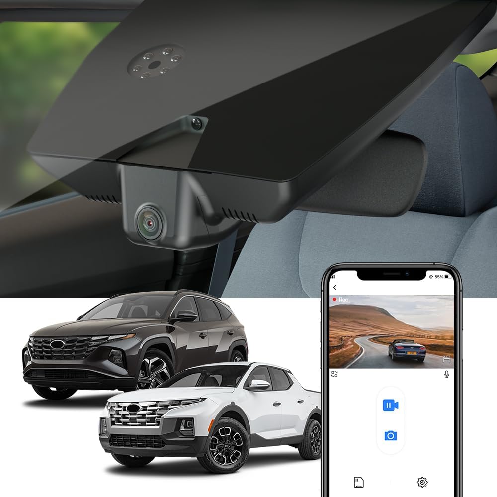 Fitcamx 4K Dash Cam Adapts for Hyundai Santa Cruz & Tucson 2022 2023 2024 2025 (Part NO#N9000) with Auto-Dimming, OEM Look, UHD 2160P Video, Built-in WiFi & APP, Loop Recording, G-Sensor, 64GB Card