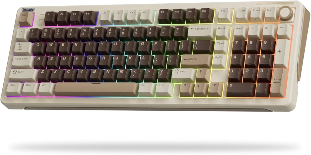 iLovBee B98 Creamy Keyboard with Number Pad, RGB Wireless Gaming Keyboard w/Knob, Bluetooth/2.4Ghz/USB Wired Full Size Mechanical Keyboards for Win/Mac, Gasket Hot Swappable Linear Switches