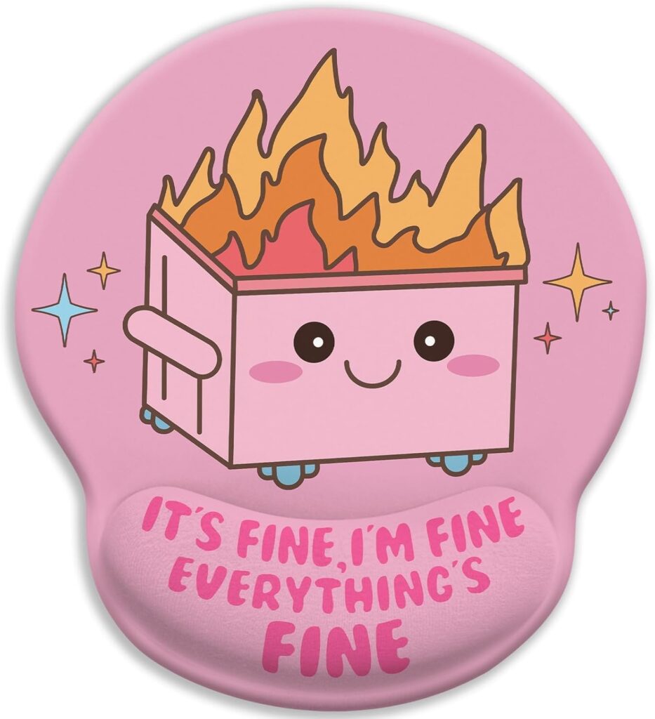 Blusabaca Funny Cute Mouse Pad with Wrist Rest, Dumpster on Fire Ergonomic Mouse Pads Wrist Support for Desk, Mousepad for Wireless Mouse Gaming Laptop Work Home Desk Accessories Office Supplies Decor