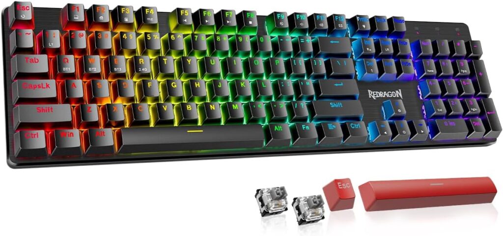 Redragon K671KS Wireless Mechanical Gaming Keyboard, Tri Mode BT/2.4G/USB-C Hot Swappable Custom Keyboard, RGB Backlit Computer Gaming Keyboards, PBT Keycaps, Programmable for PC/Tablet/MAC