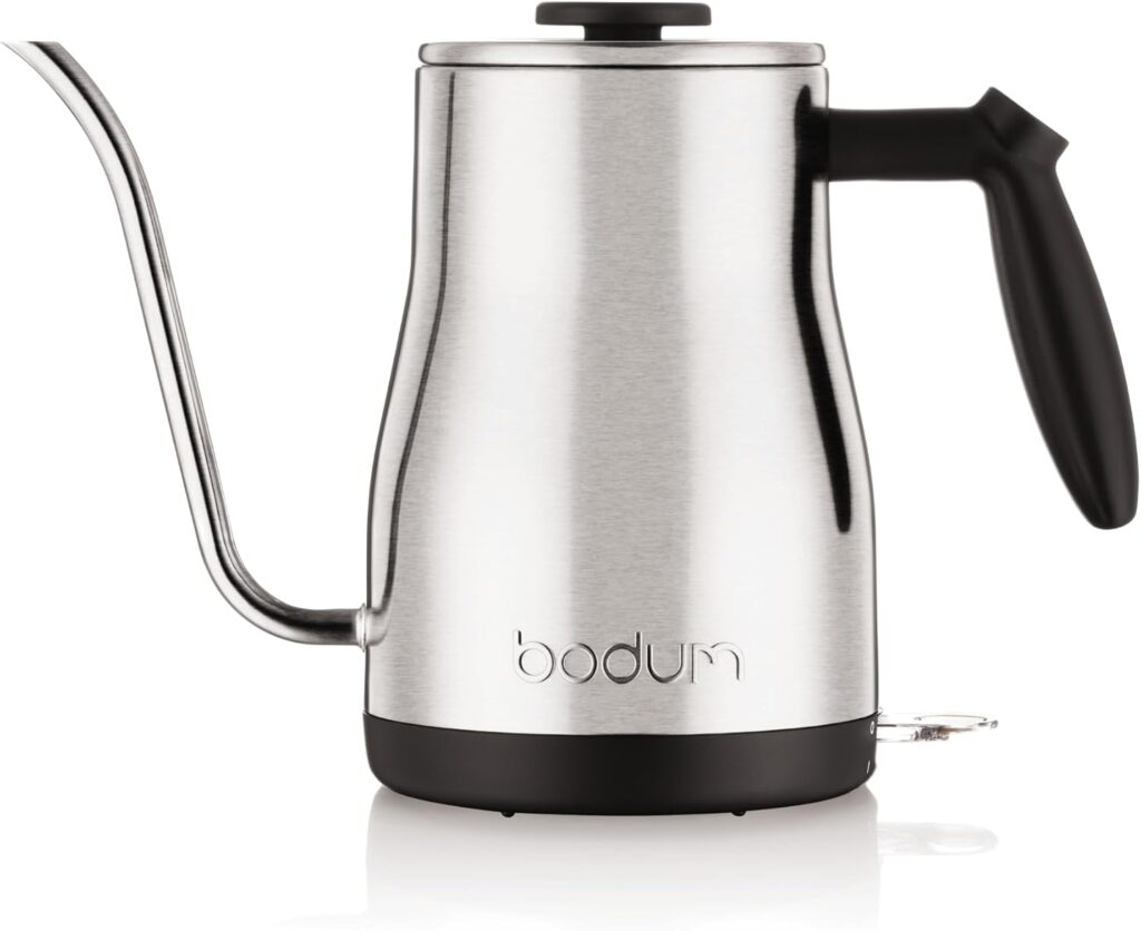 Bodum 34oz Bistro Gooseneck Electric Water Kettle, Pour Over Coffee & Tea, Brushed Stainless Steel