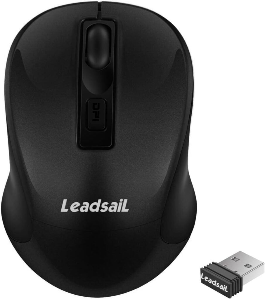 Leadsail Wireless Slim Cordless Mouse, 2.4G USB Mouse for Laptop, Desktop, MacBook – Less Noise, 4 Buttons