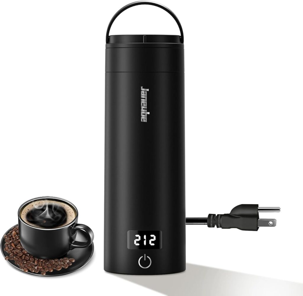 Travel Portable Electric Tea Kettle, Small Coffee Kettle, Mini Hot Water Boiler, 380mL & 304 Stainless Steel, with 4 Variable Presets and Auto Shut-Off(Black)