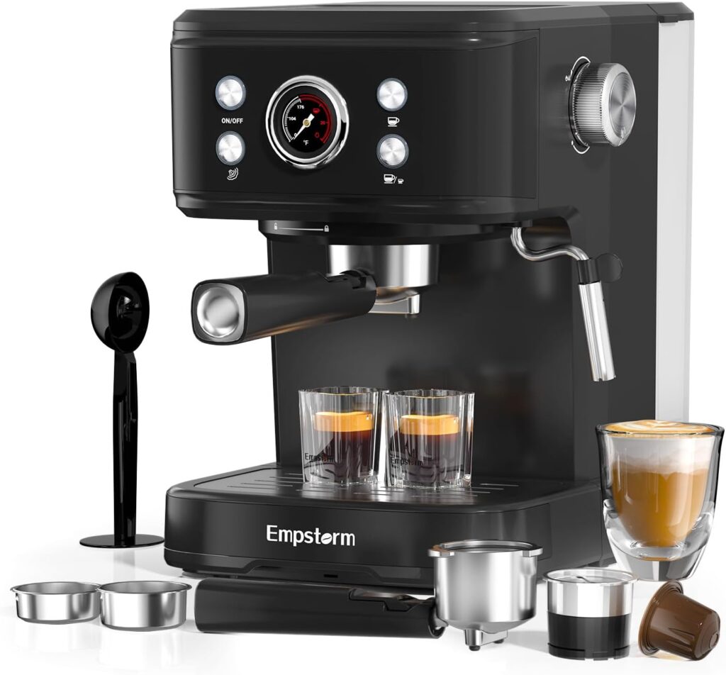 2in1 20 Bar Espresso Machine with Milk Frother, Coffee Latte Cappuccino Maker for Home, Coffee Machine Suitable for Coffee Powder/Capsules, Espresso Machines with Thermometer