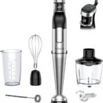 KOIOS Immersion Blender Handheld – Trigger Variable Speed 5-in-1 Immersion Hand Blender 1100W, Anti-Scratch Stainless Steel Shaft, Chopper & Milk Frother, Non-BPA for Soup, Baby Food and Smoothies