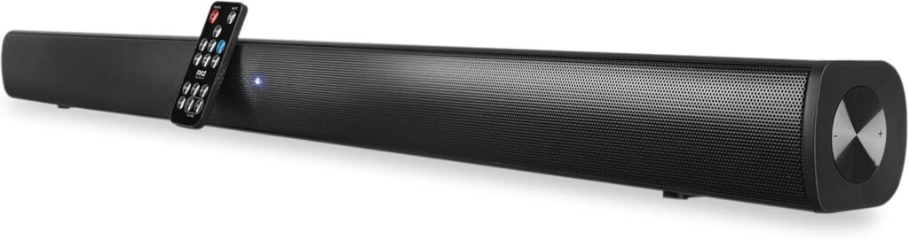 Pyle Wave Base Sound bar with Bluetooth for TV Tabletop Digital Audio Speaker System/Home Theater, Gaming, Projectors, with Remote Control, Inputs AUX, Optical in, USB – PSBV110B